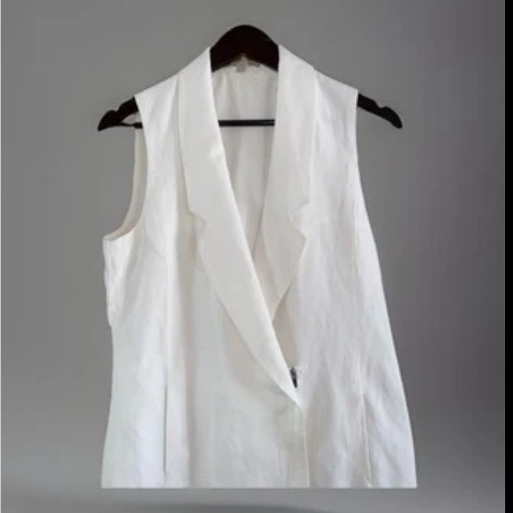 Joan Vass New York White Linen Mix Vest Size 8 Zippers Pockets Lined Perfect - Picture 2 of 11